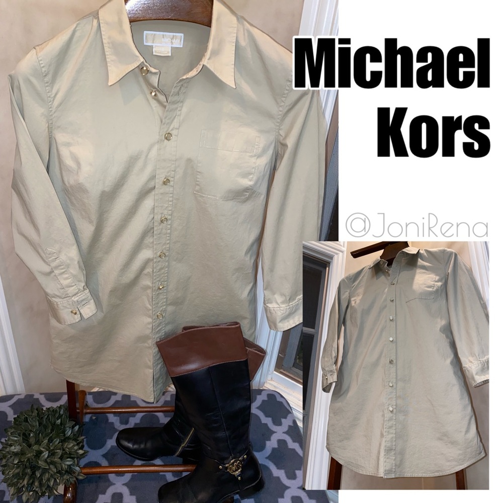 🌟MK Tan/GOLD Button Up | LONG Style | Size 12🌟